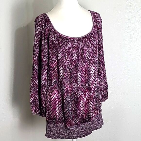 International Concepts Purple & Silver Chevron Sparkly Top, Size 1X - Picture 2 of 8